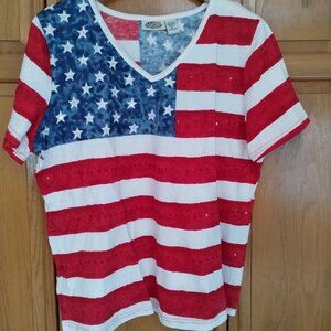 Collections Etc. Stars and Stripes Sequined Top